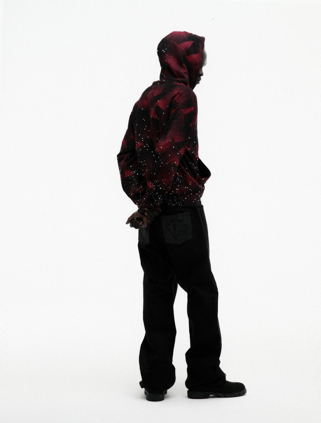 Sp5der Star Plaid Full Zip Hoodie - Black