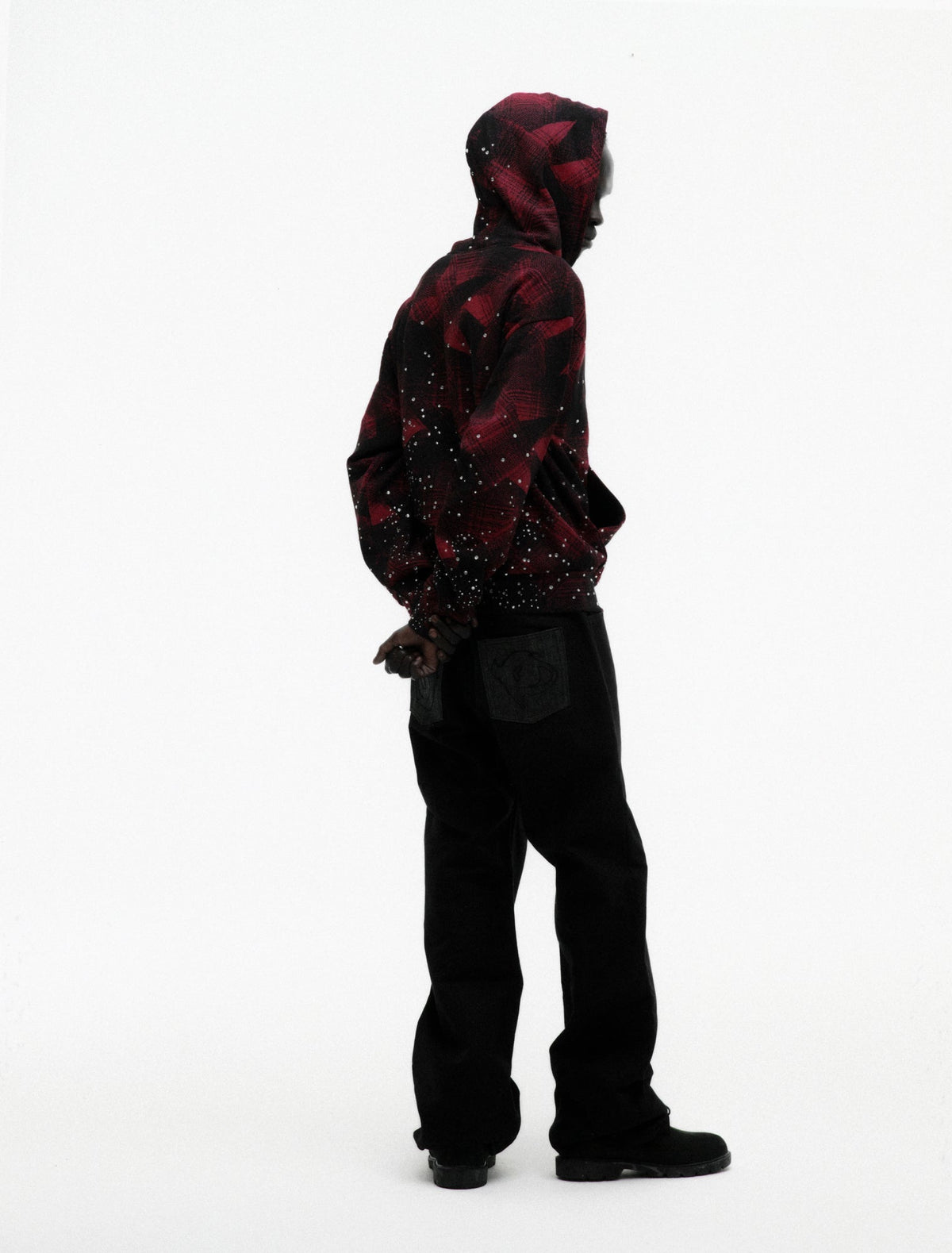 Sp5der Star Plaid Full Zip Hoodie - Black