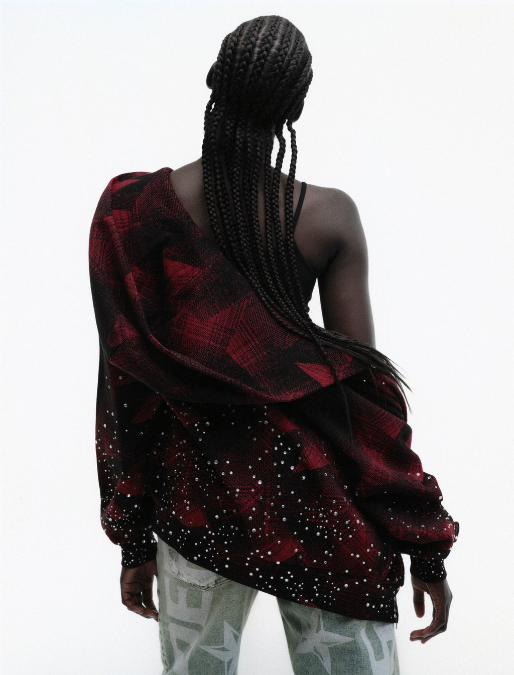 Sp5der Star Plaid Full Zip Hoodie - Black