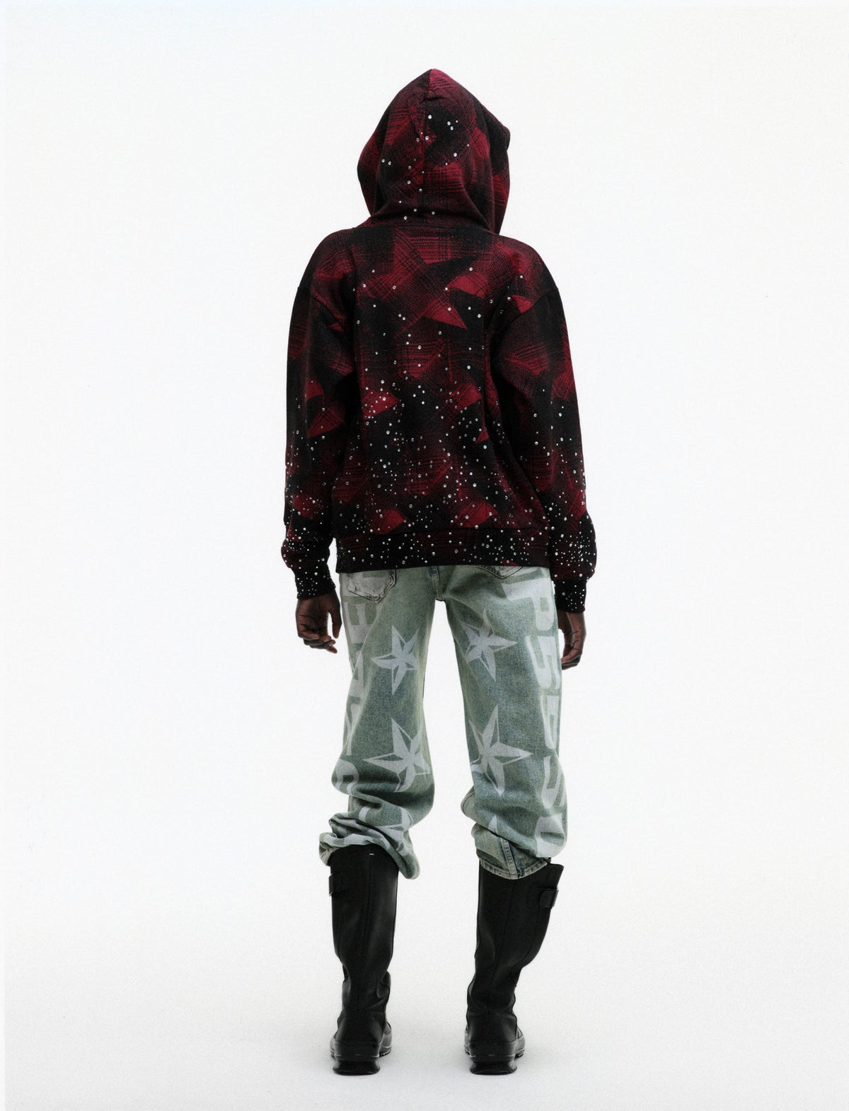Sp5der Star Plaid Full Zip Hoodie - Black