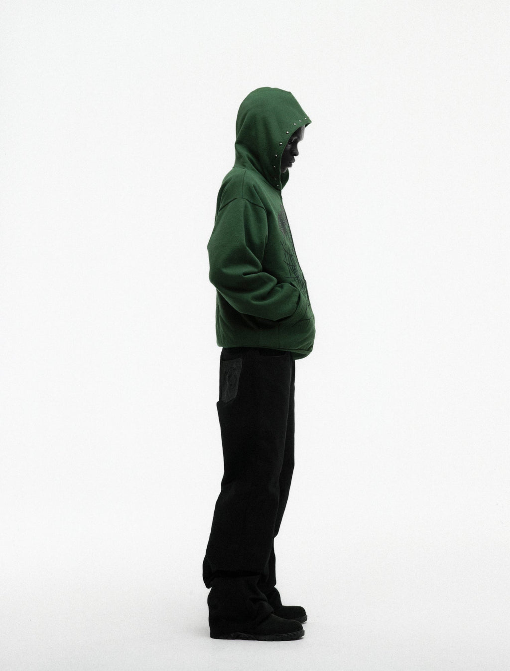 Sp5der Og Web Studded Zip Hoodie - Green