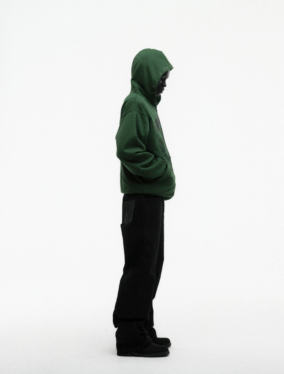 Sp5der Og Web Studded Zip Hoodie - Green