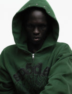 Sp5der Og Web Studded Zip Hoodie - Green