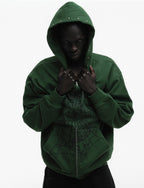 Sp5der Og Web Studded Zip Hoodie - Green