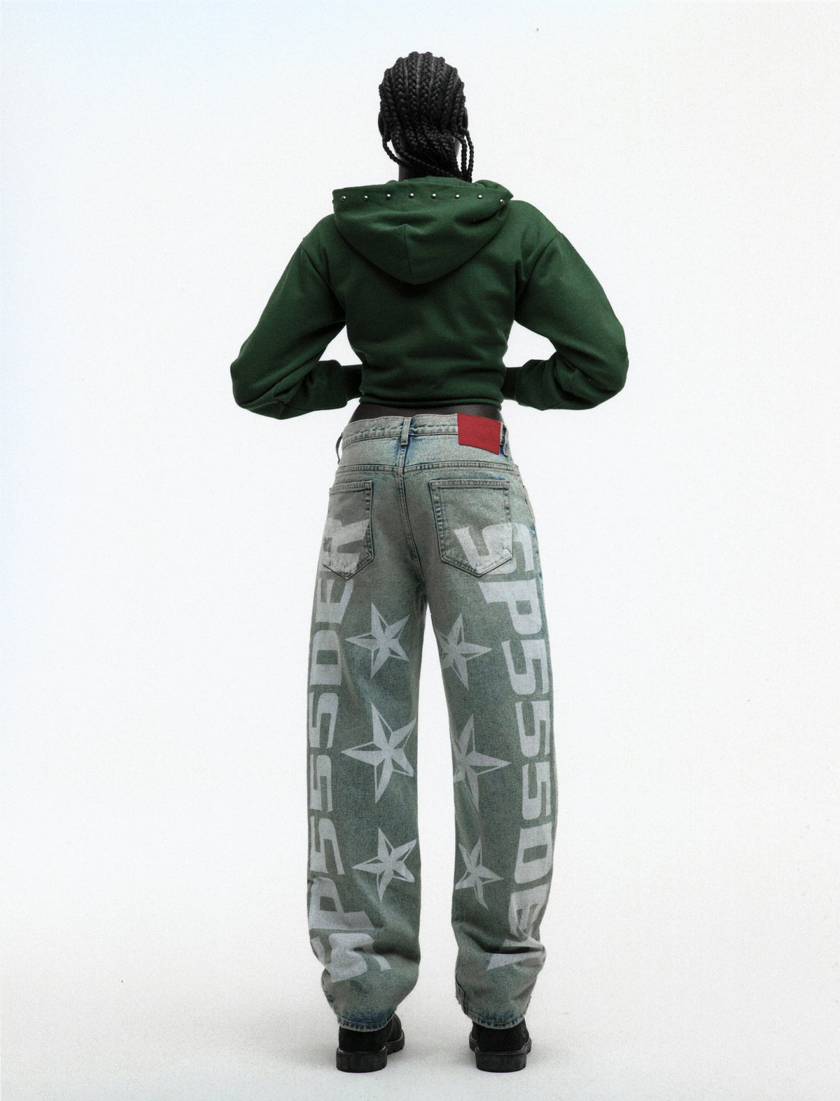 Sp5der Og Web Studded Zip Hoodie - Green