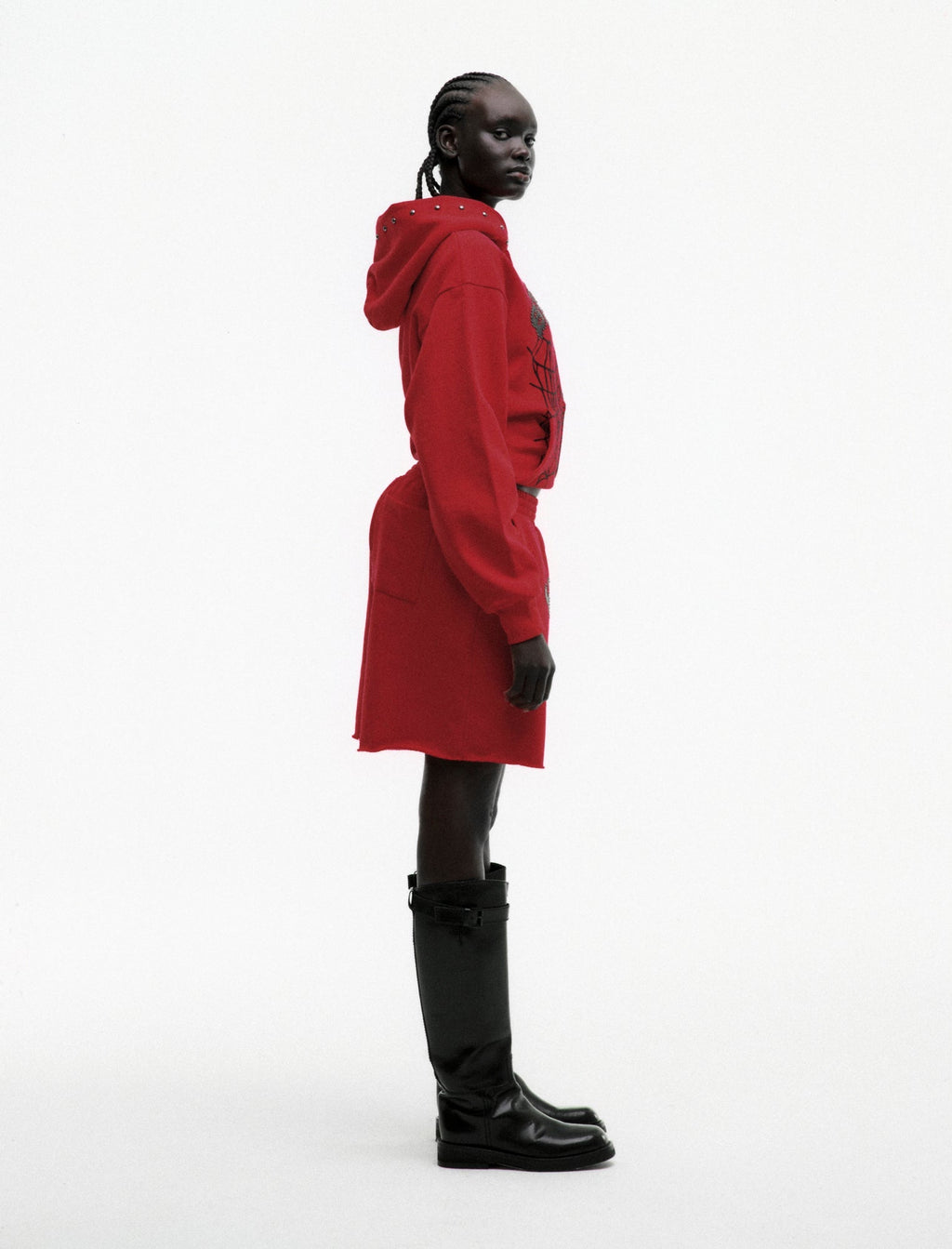Sp5der Og Web Studded Zip Hoodie - Red