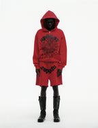 Sp5der Og Web Studded Zip Hoodie - Red