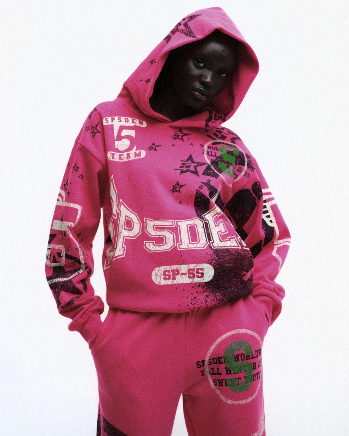 Sp5der Stencil Hoodie - Pink