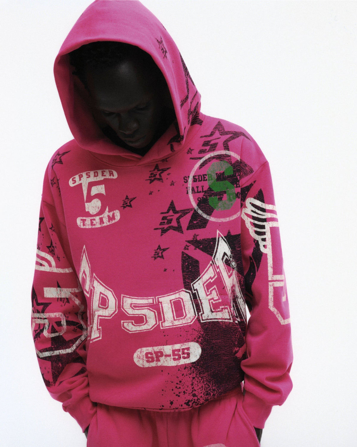Sp5der Stencil Hoodie - Pink