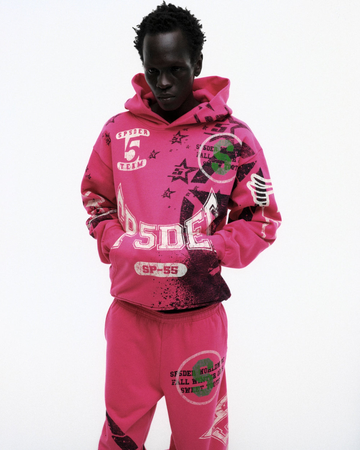 Sp5der Stencil Hoodie - Pink