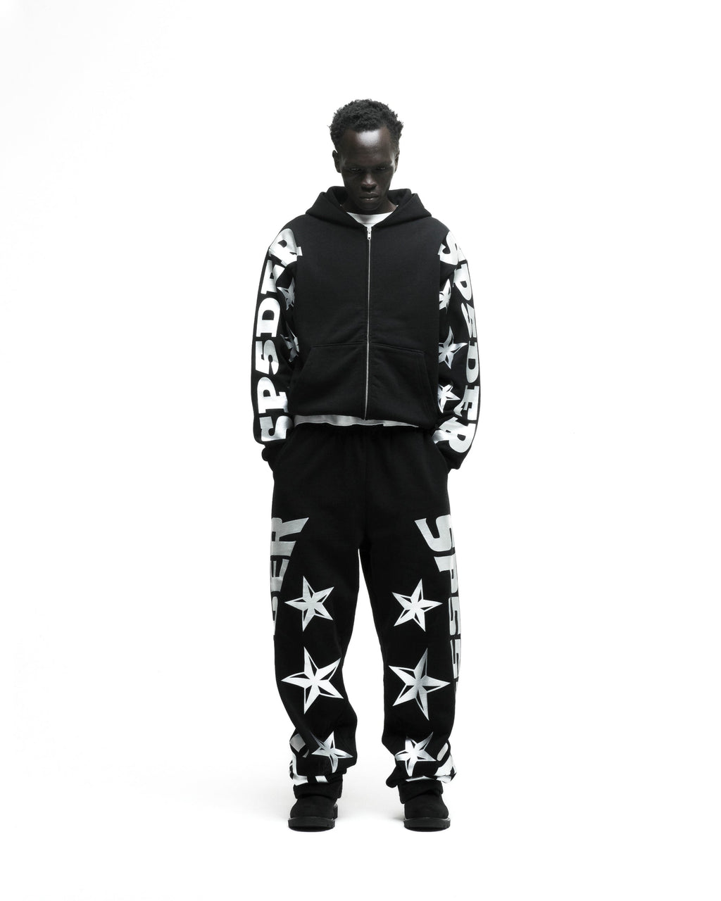 Sp5der Mx555 Zip Hoodie - Black