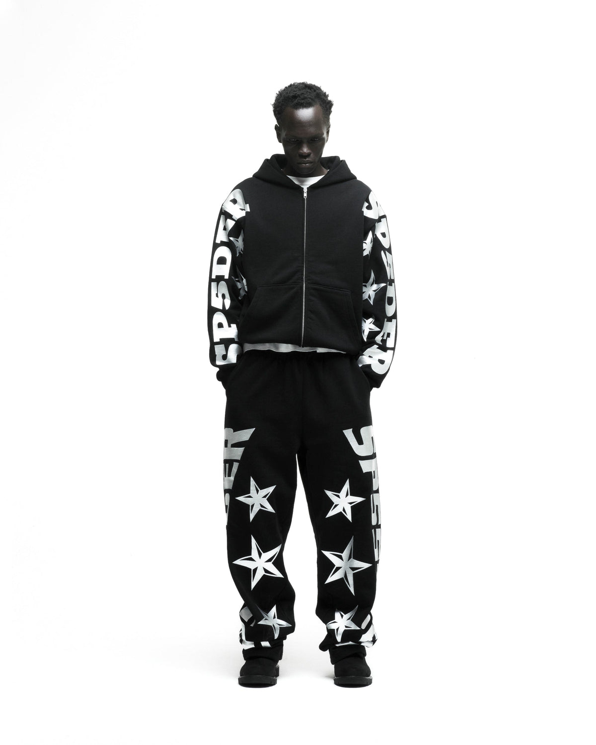 Sp5der Mx555 Zip Hoodie - Black