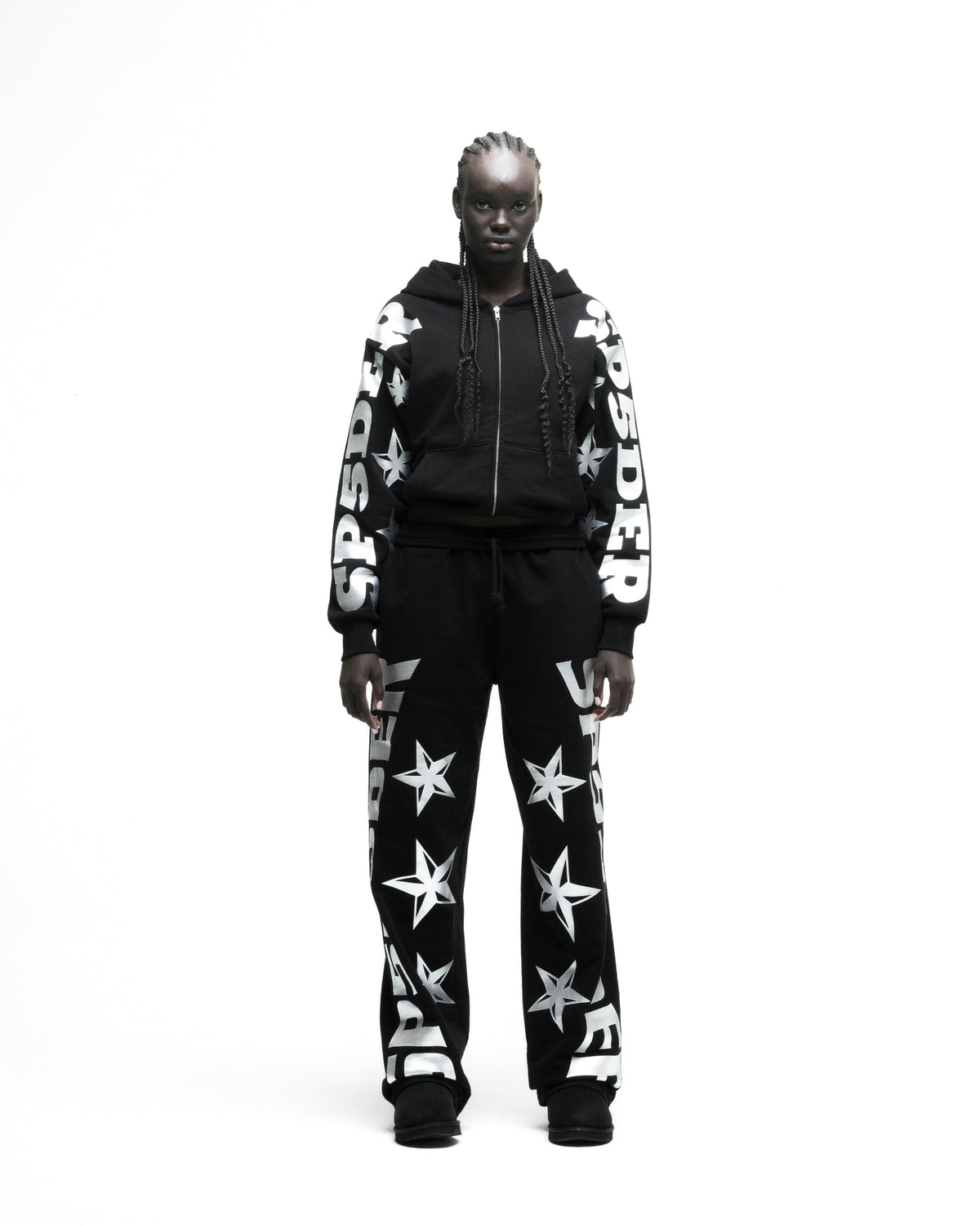 Sp5der Mx555 Zip Hoodie - Black
