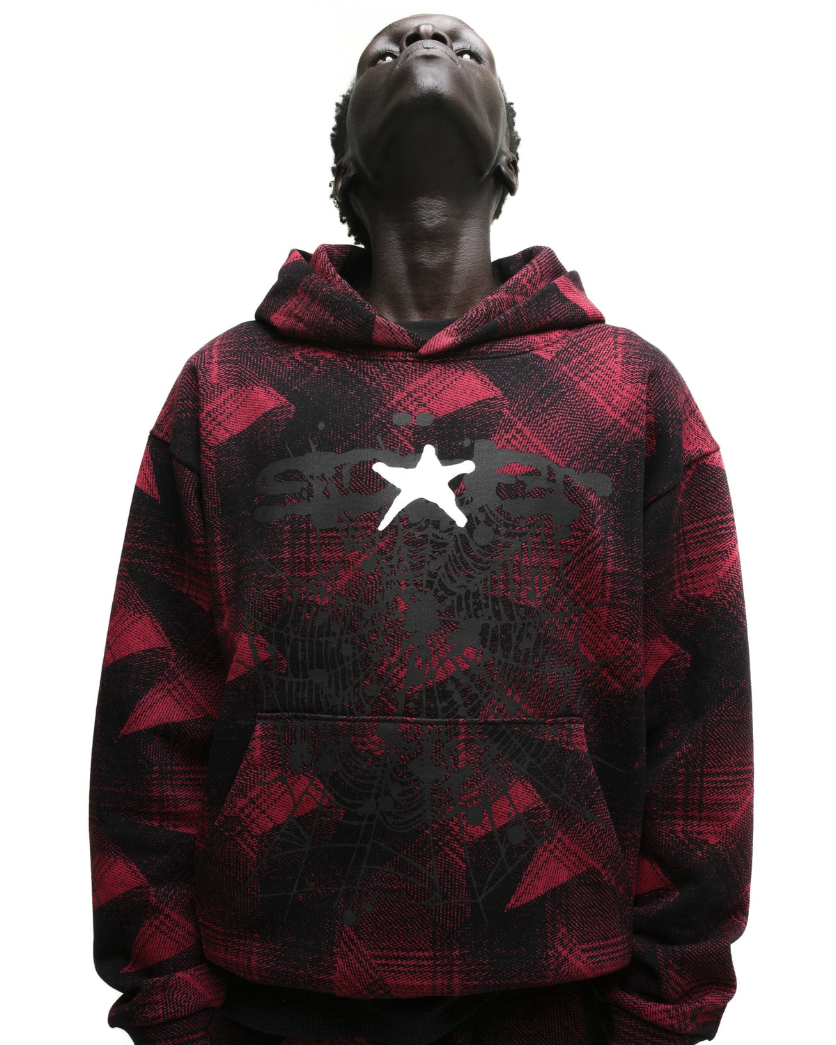 Sp5der Plaid Splatt Hoodie - Black