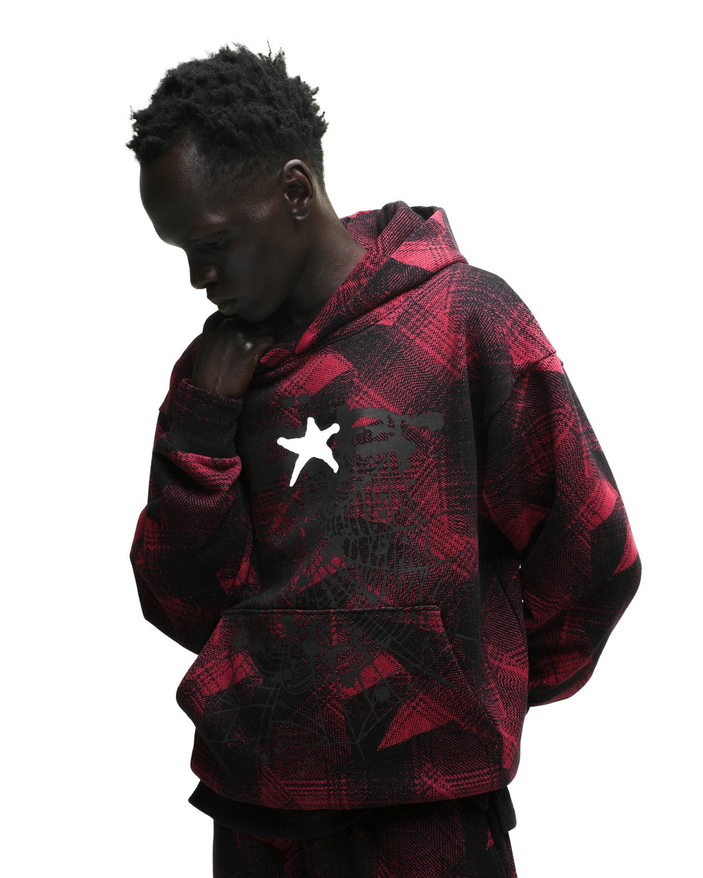 Sp5der Plaid Splatt Hoodie - Black