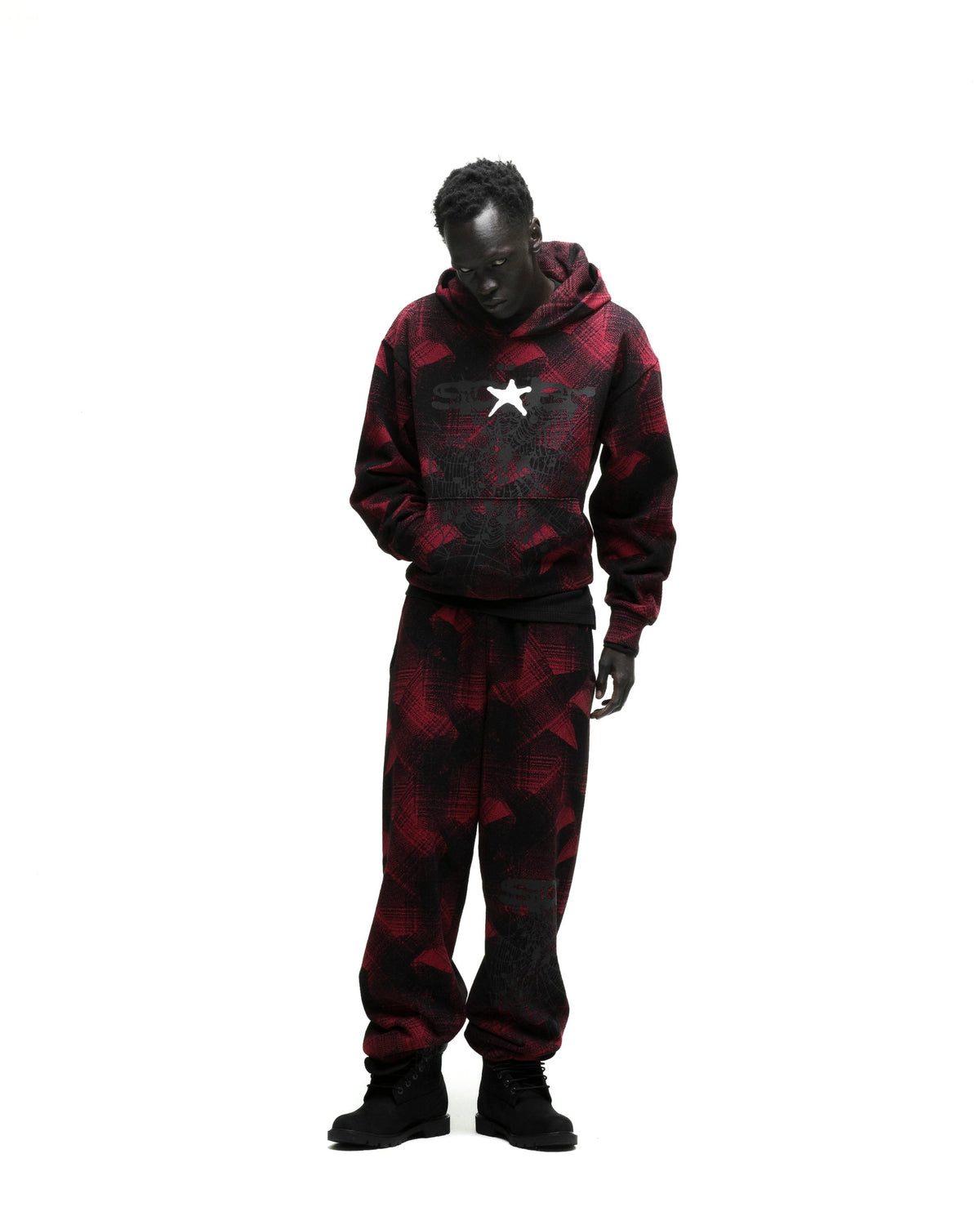 Sp5der Plaid Splatt Hoodie - Black