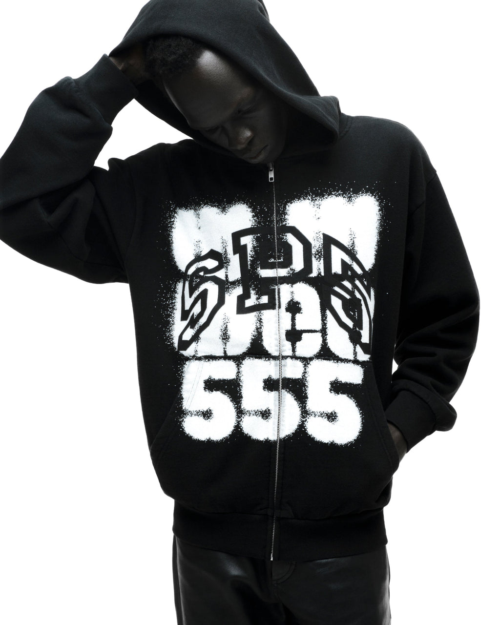 Sp5der Sp555 Zip Hoodie - Black