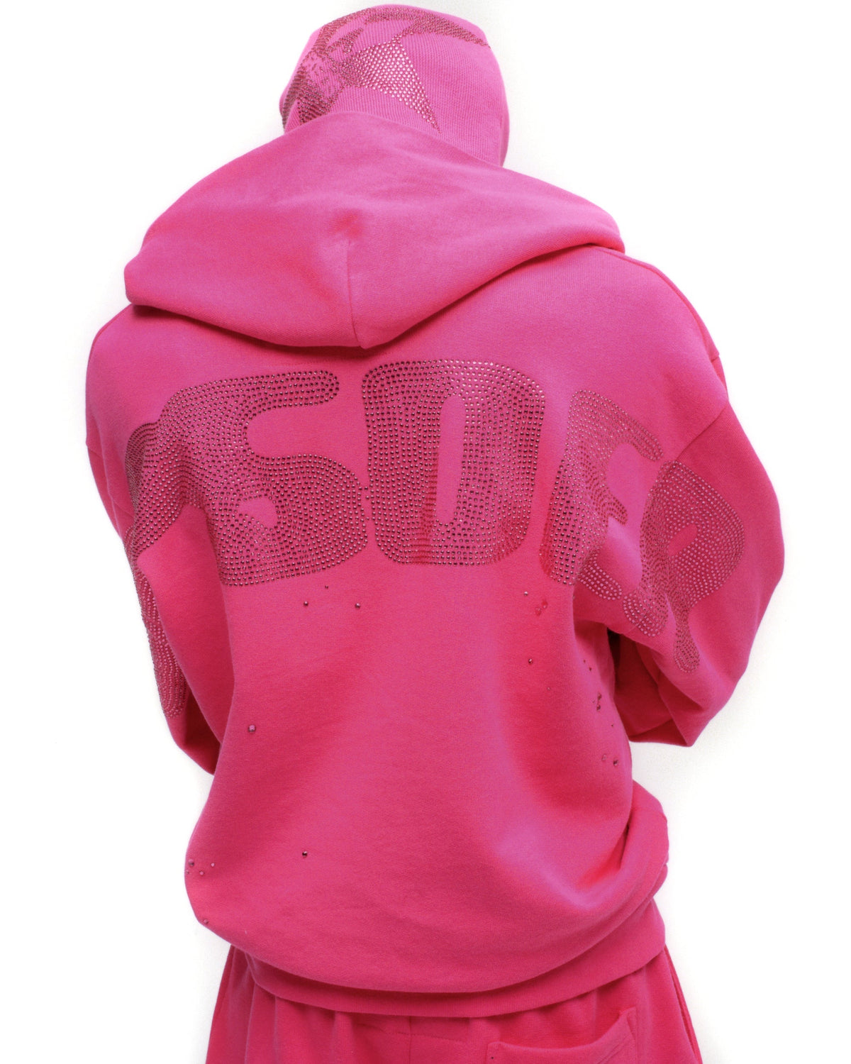 Sp5der Rhinestone Silk Hoodie - Pink