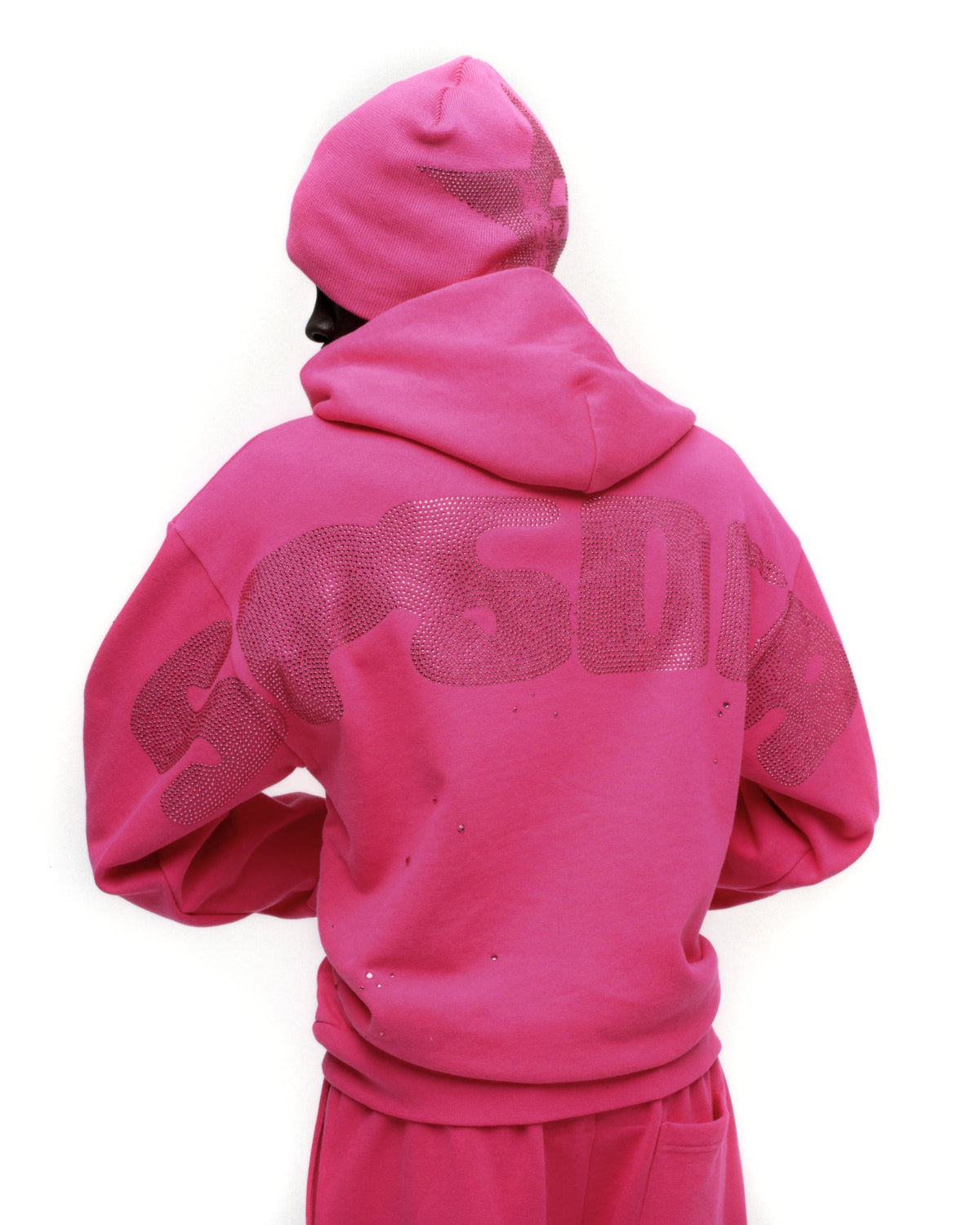 Sp5der Rhinestone Silk Hoodie - Pink