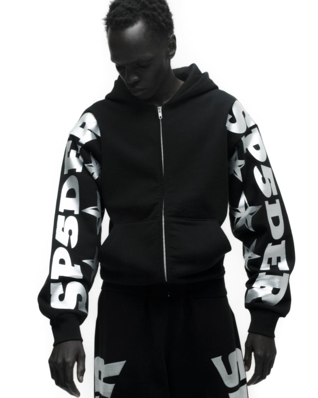 Sp5der Mx555 Zip Hoodie - Black