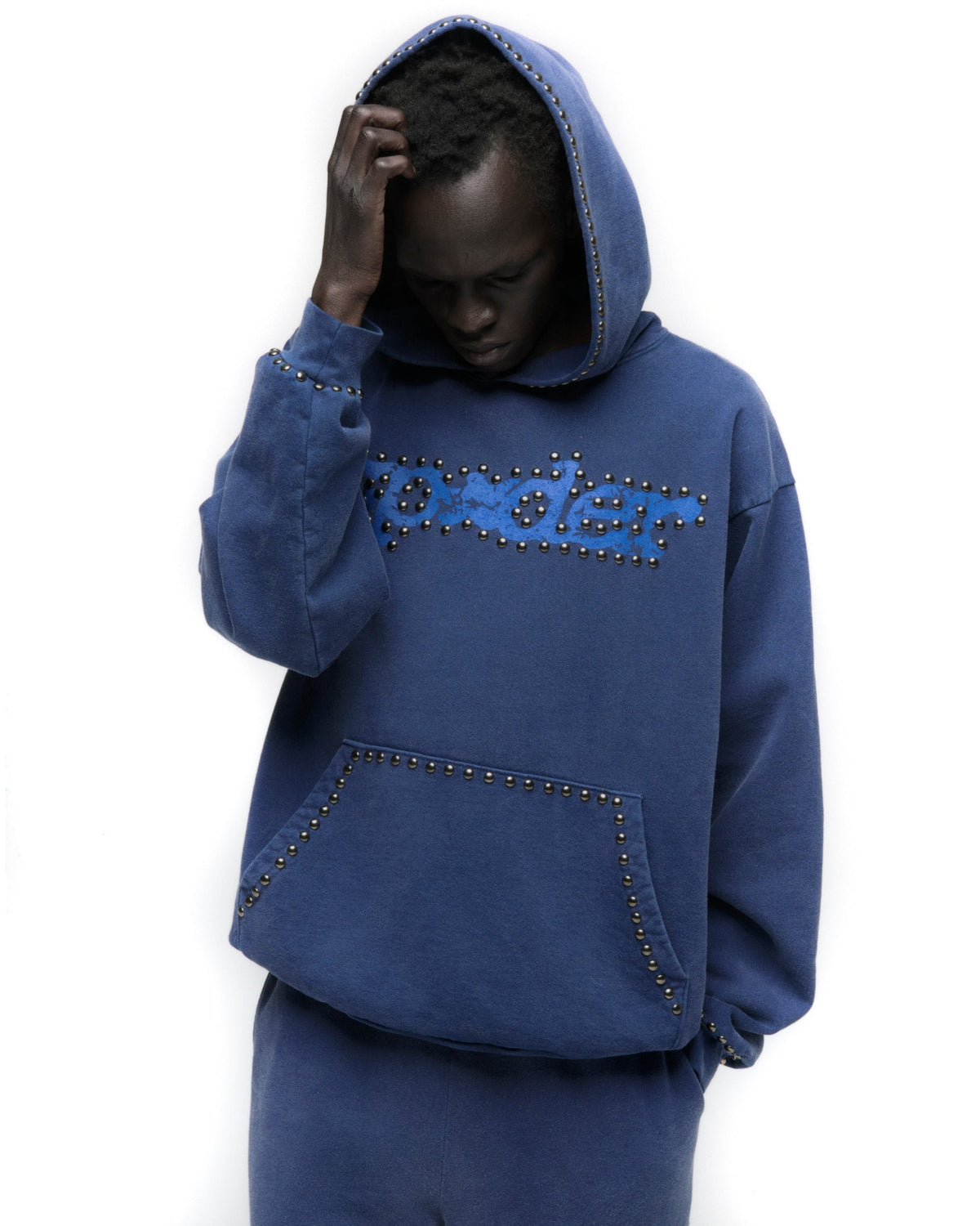 Sp5der Punk V3 Studded Hoodie - Blue