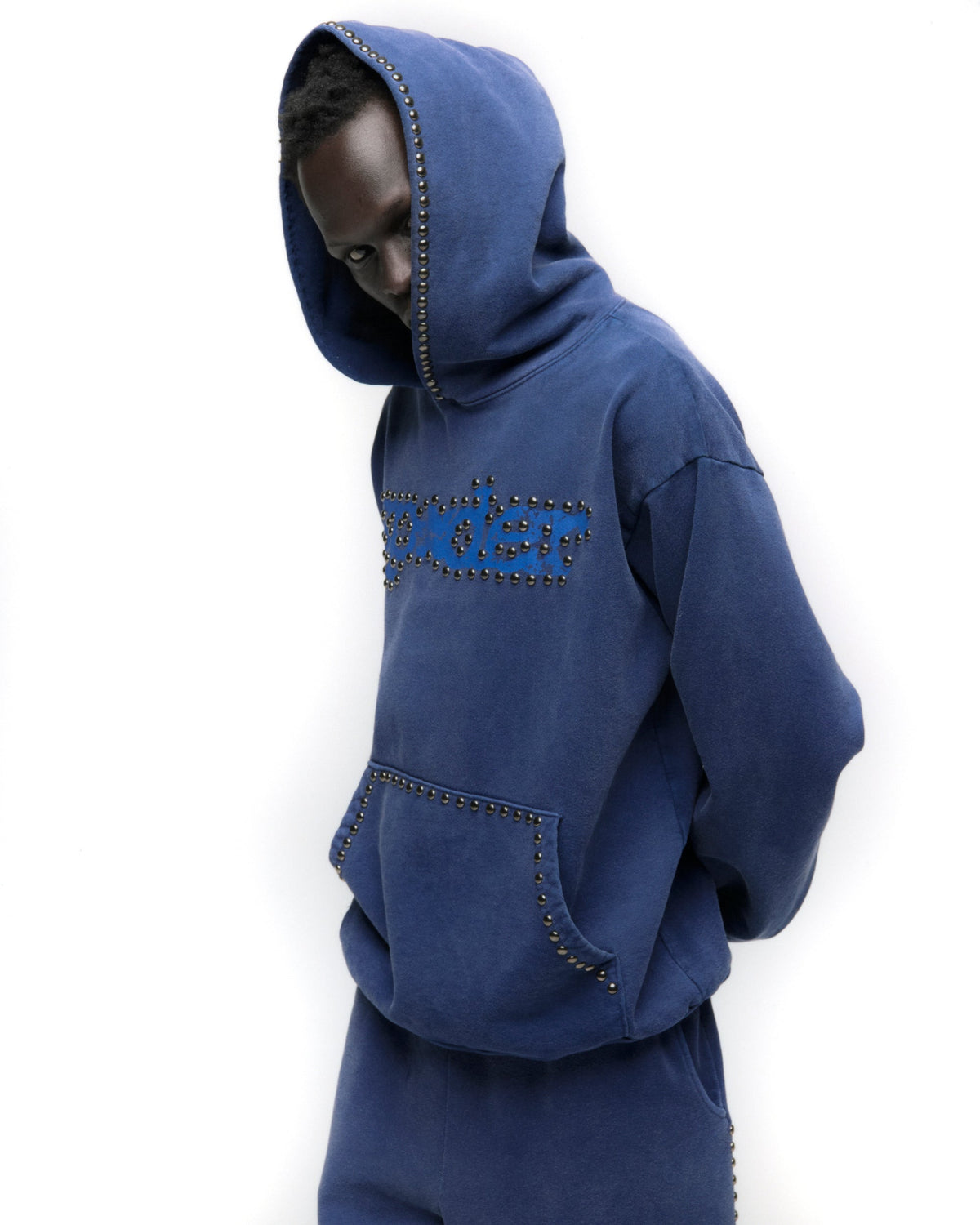 Sp5der Punk V3 Studded Hoodie - Blue