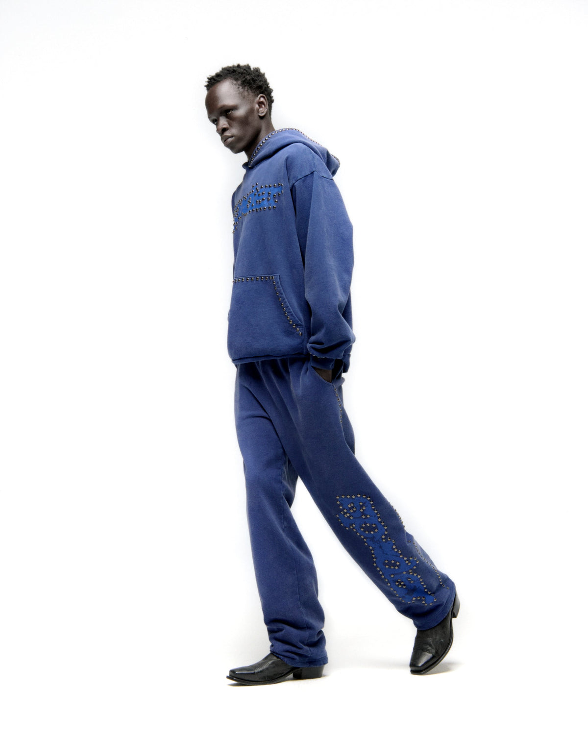 Sp5der Punk V3 Studded Hoodie - Blue