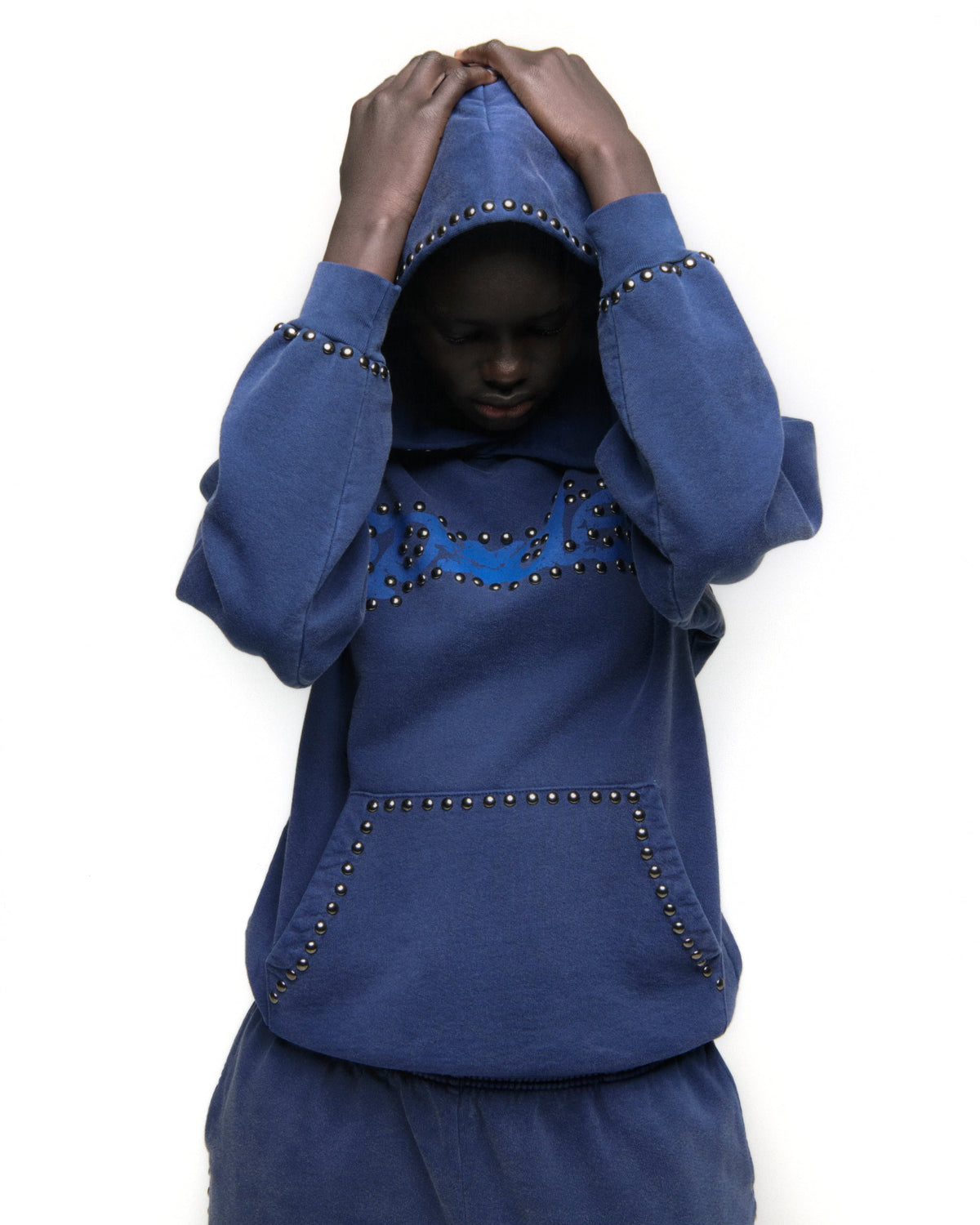 Sp5der Punk V3 Studded Hoodie - Blue