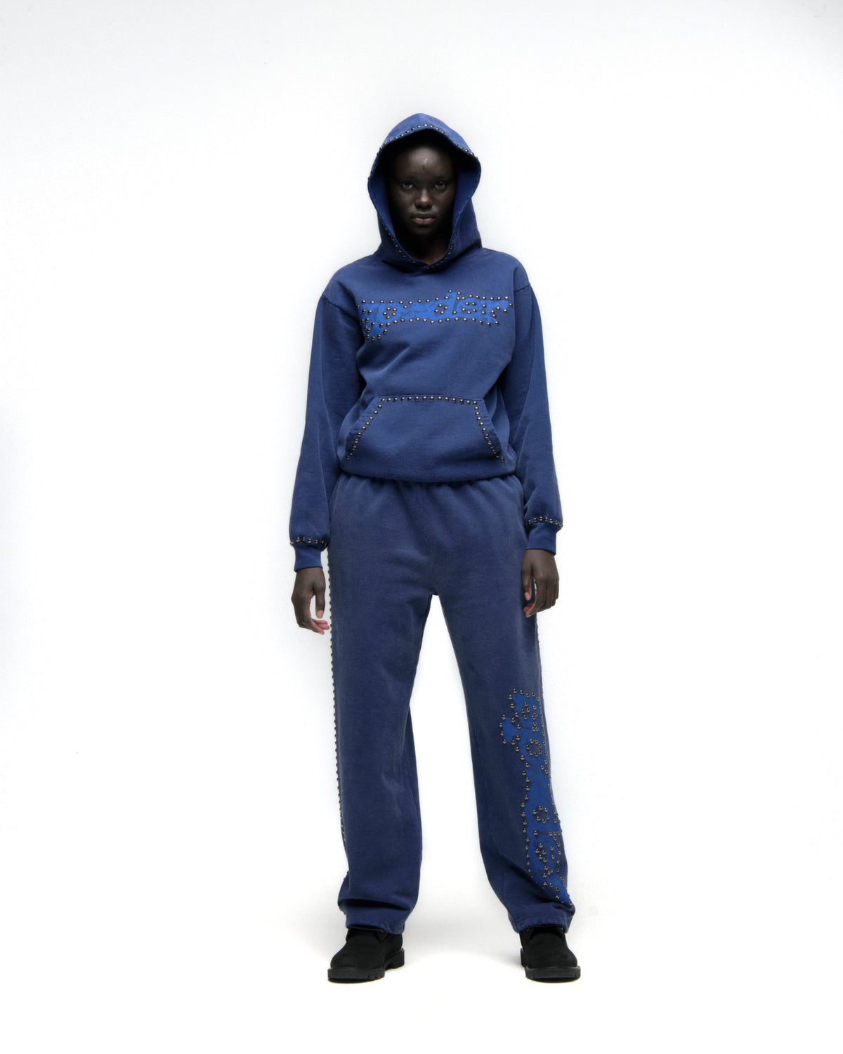 Sp5der Punk V3 Studded Hoodie - Blue