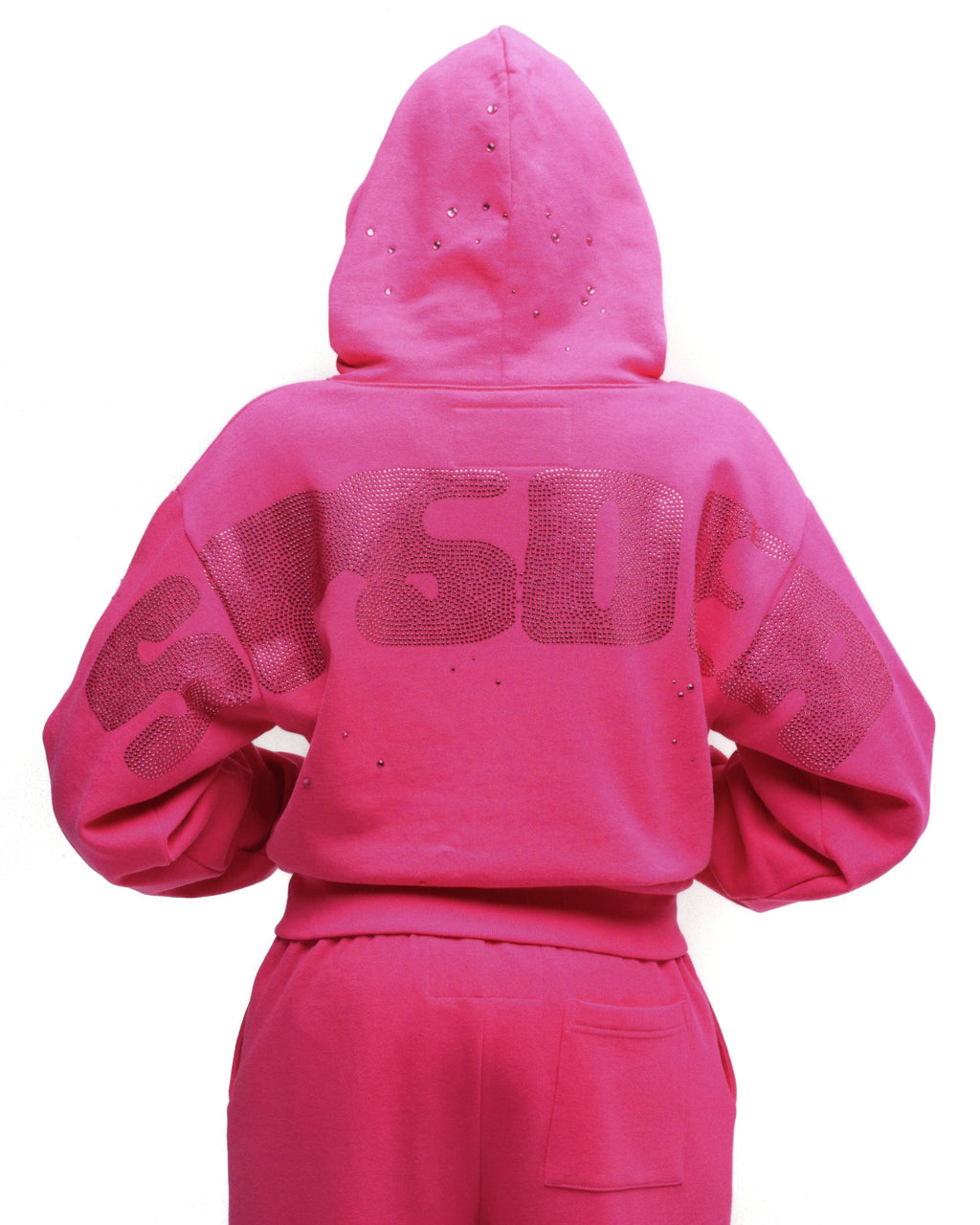 Sp5der Rhinestone Silk Hoodie - Pink