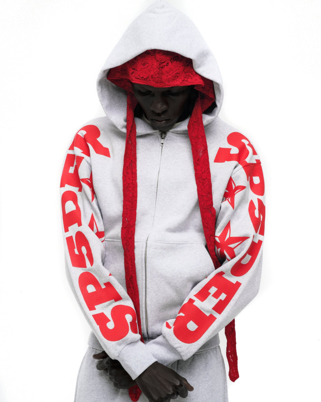 Sp5der Mx555 Zip Hoodie - Heather Grey