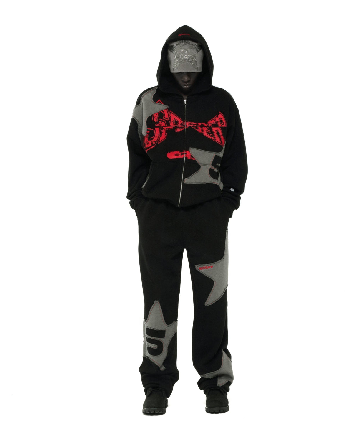 Sp5der Big Star Full Zip Hoodie - Black