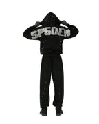 Sp5der Rhinestone Silk Hoodie - Black