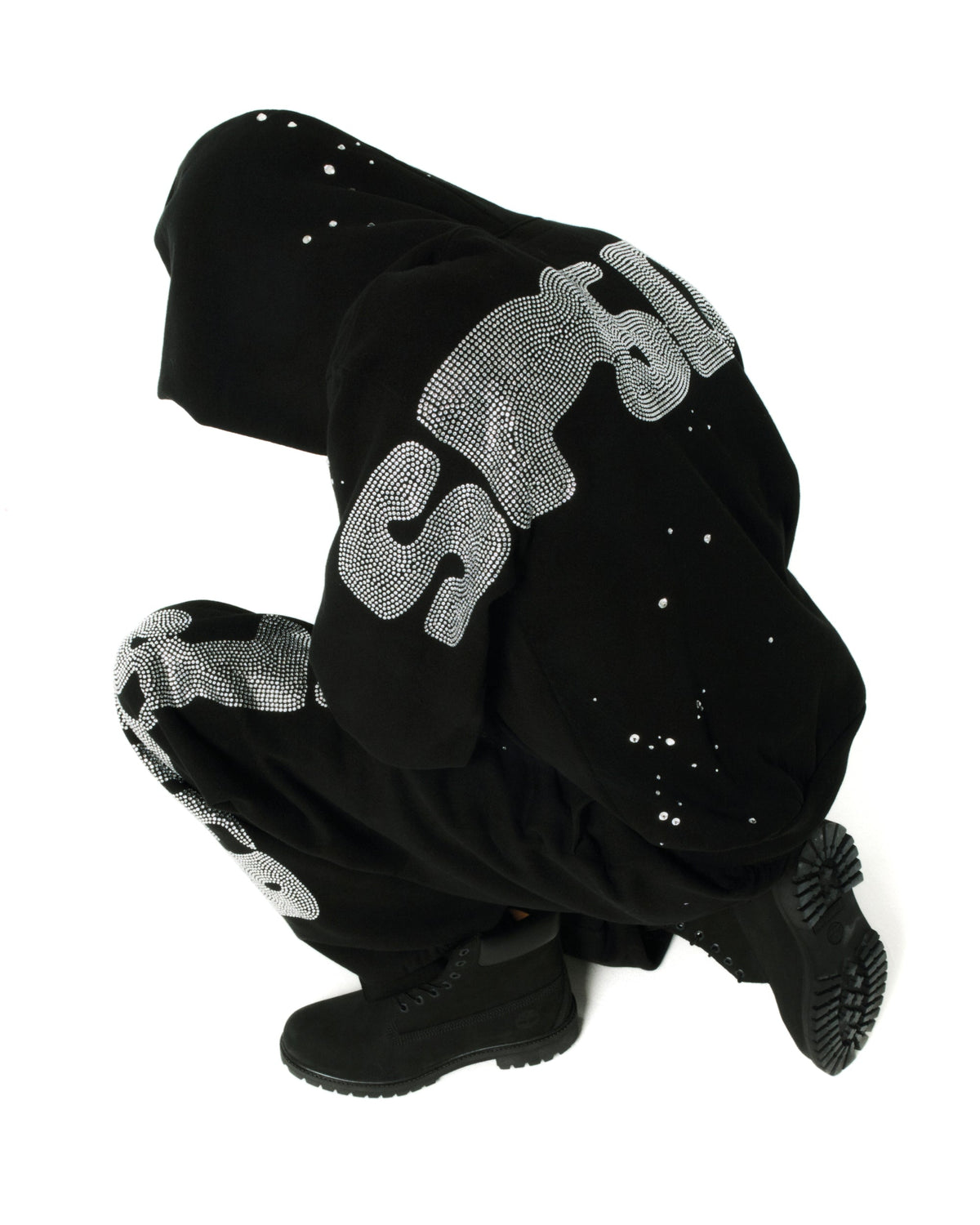 Sp5der Rhinestone Silk Hoodie - Black