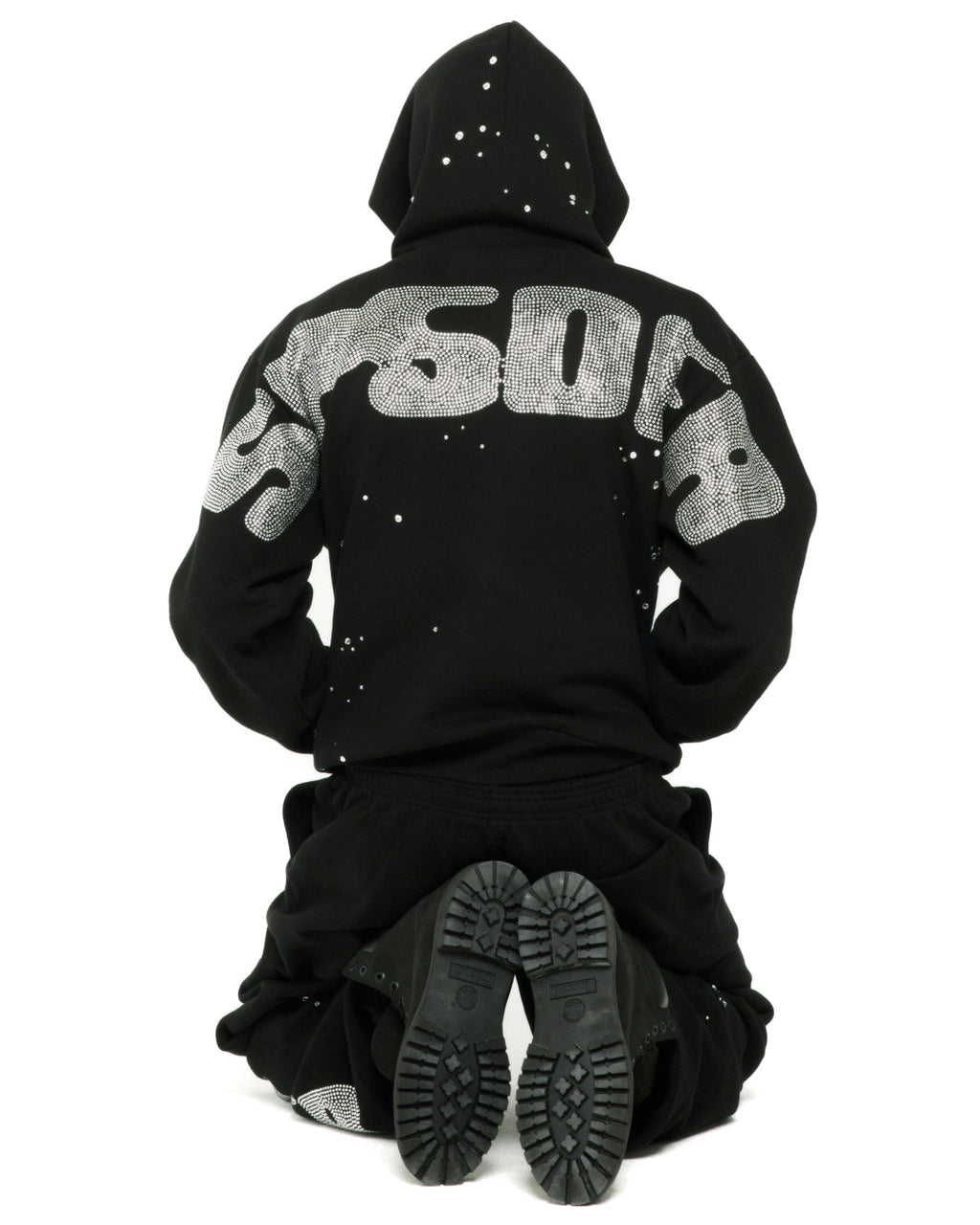 Sp5der Rhinestone Silk Hoodie - Black