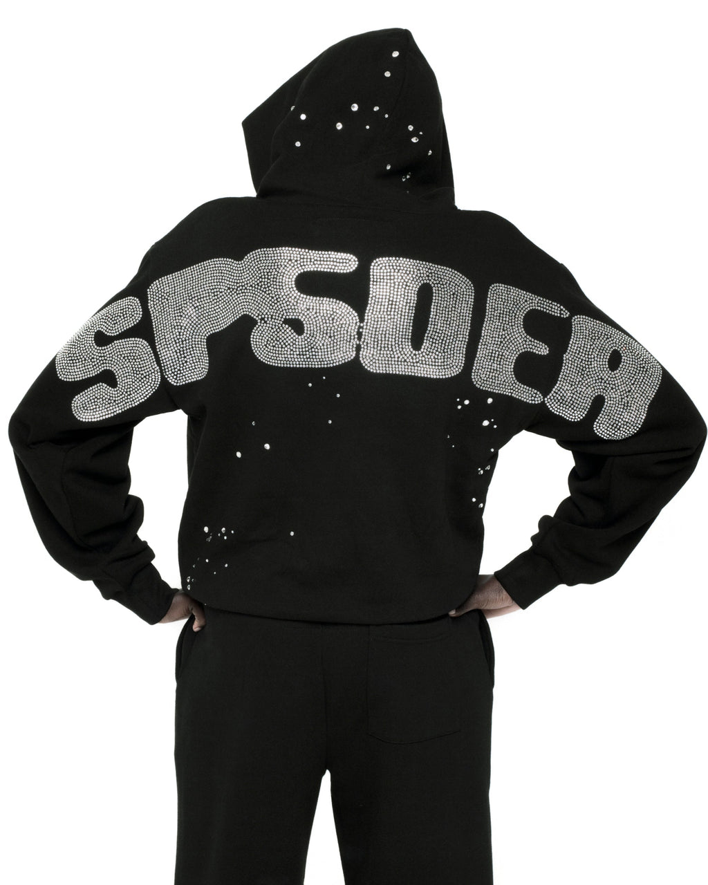 Sp5der Rhinestone Silk Hoodie - Black