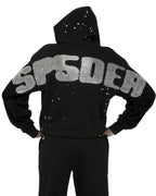 Sp5der Rhinestone Silk Hoodie - Black