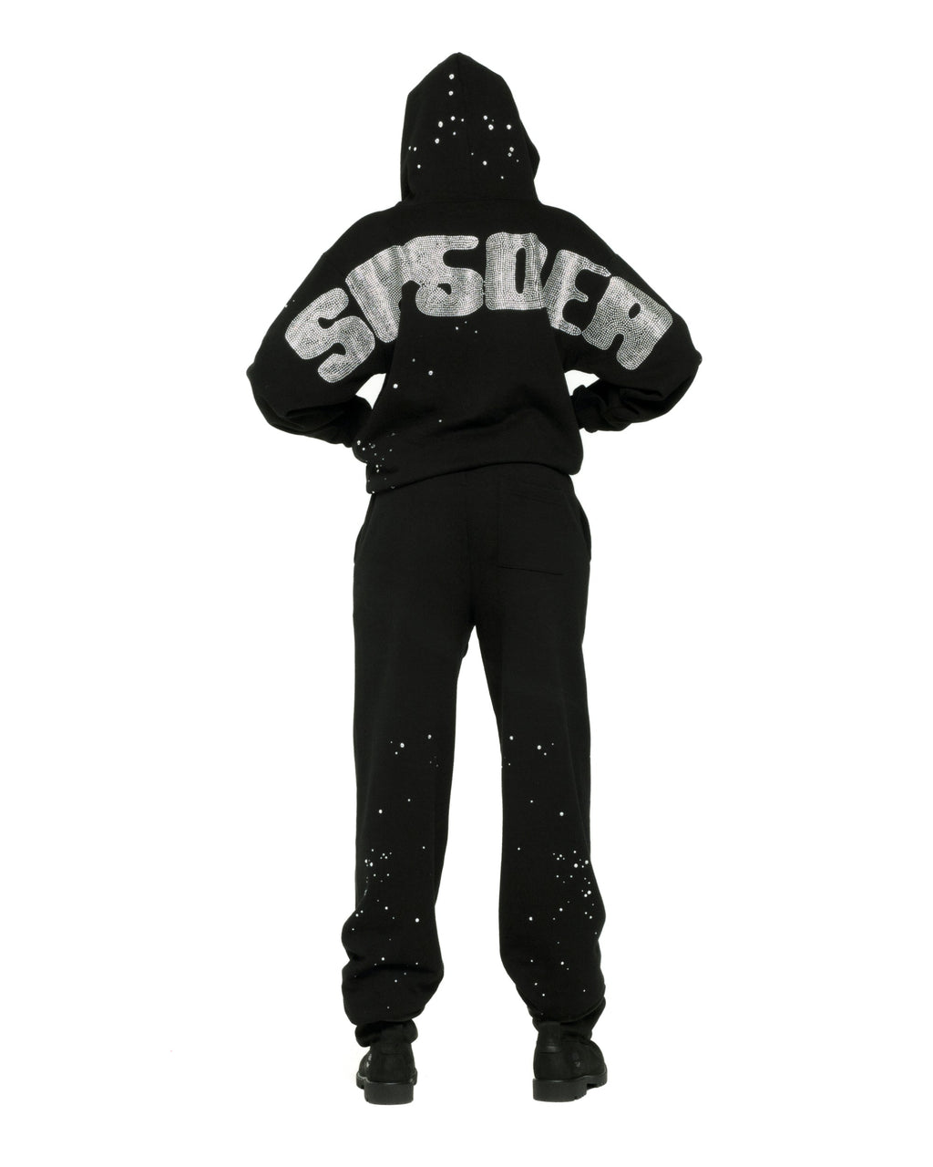 Sp5der Rhinestone Silk Hoodie - Black