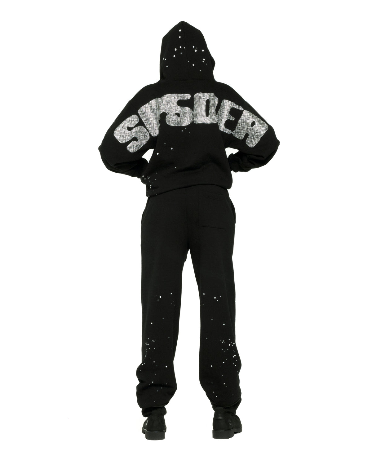 Sp5der Rhinestone Silk Hoodie - Black