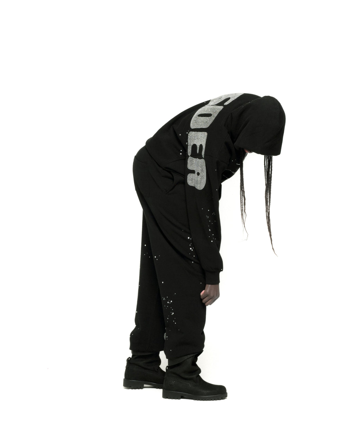 Sp5der Rhinestone Silk Hoodie - Black