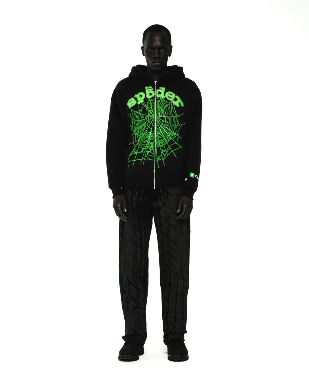 Sp5der Ca$h Og Web V2 Rhinestone Zip Hoodie - Black