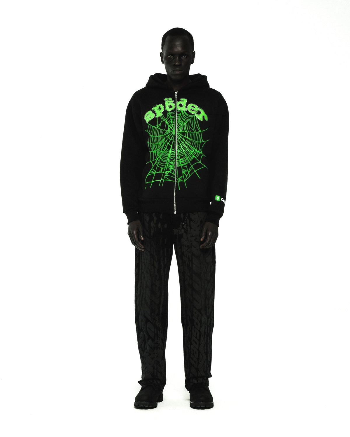 Sp5der Ca$h Og Web V2 Rhinestone Zip Hoodie - Black