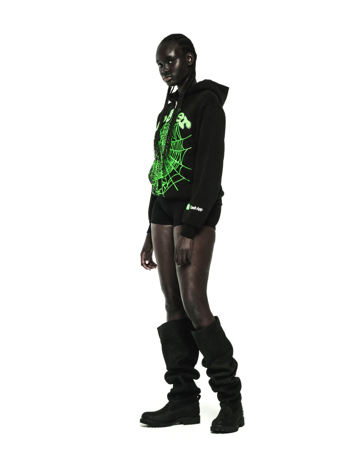 Sp5der Ca$h Og Web V2 Rhinestone Zip Hoodie - Black
