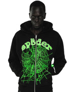Sp5der Ca$h Og Web V2 Rhinestone Zip Hoodie - Black