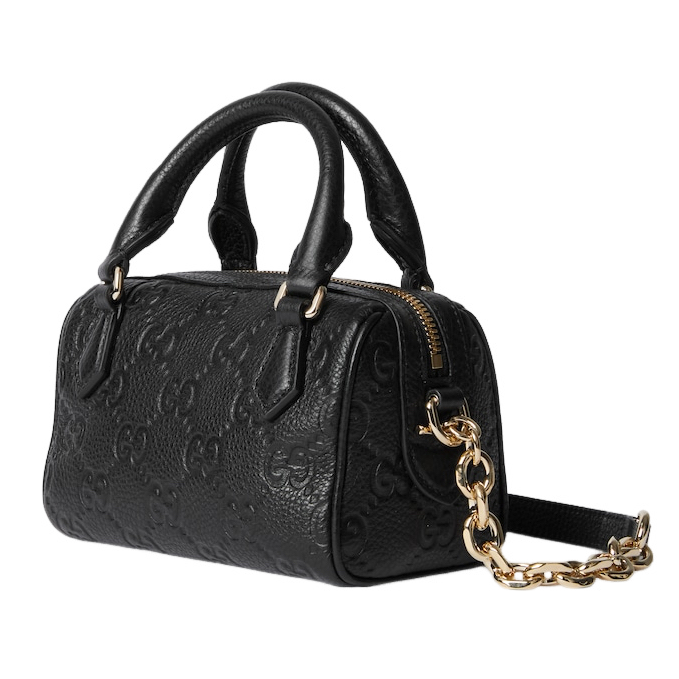 Gucci GG Emblem Mini Boston Top Handle Bag – Black