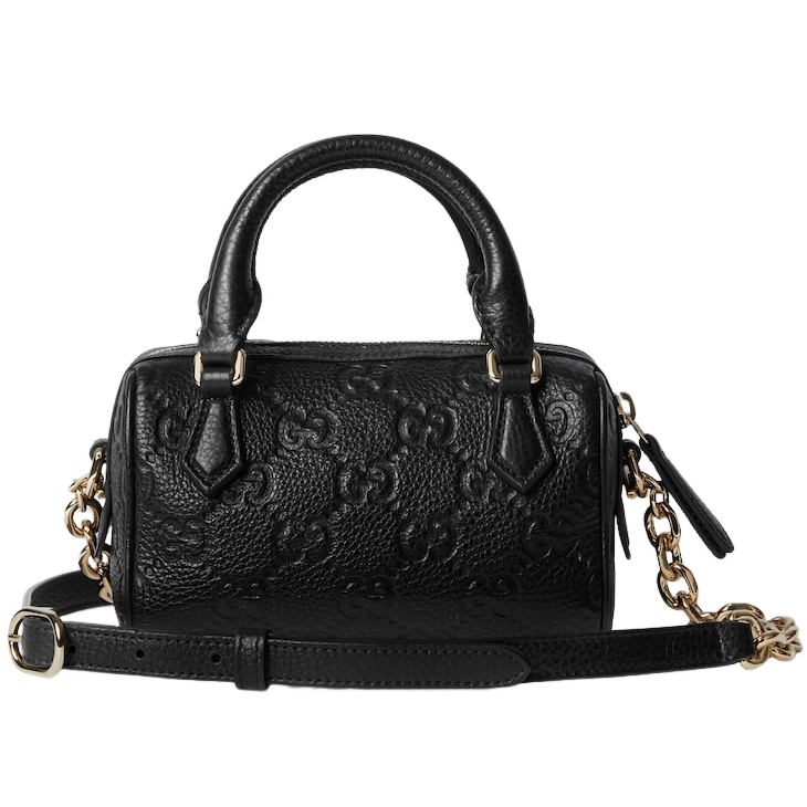 Gucci GG Emblem Mini Boston Top Handle Bag – Black