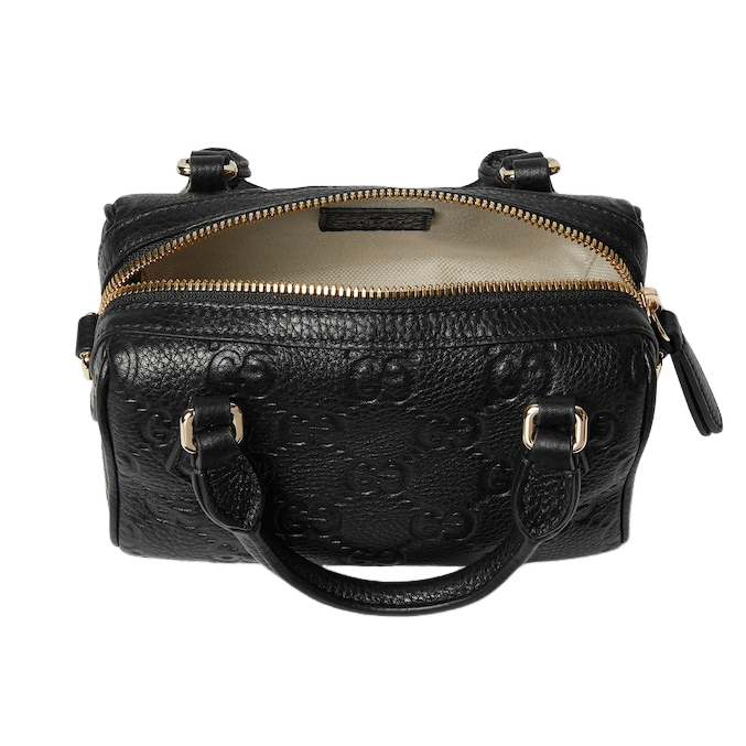 Gucci GG Emblem Mini Boston Top Handle Bag – Black