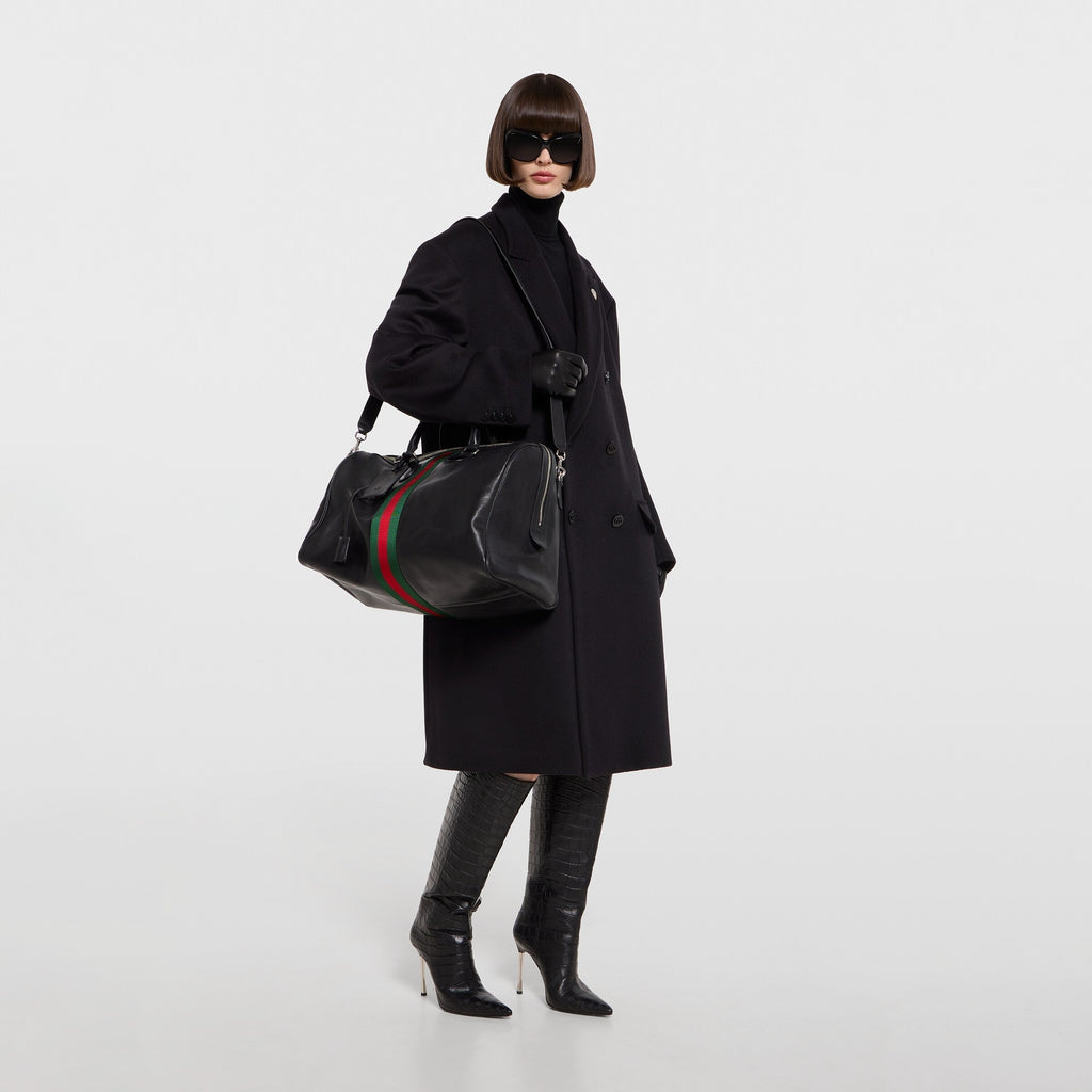Gucci Web Trademark Medium Duffle Travel Bag – Black
