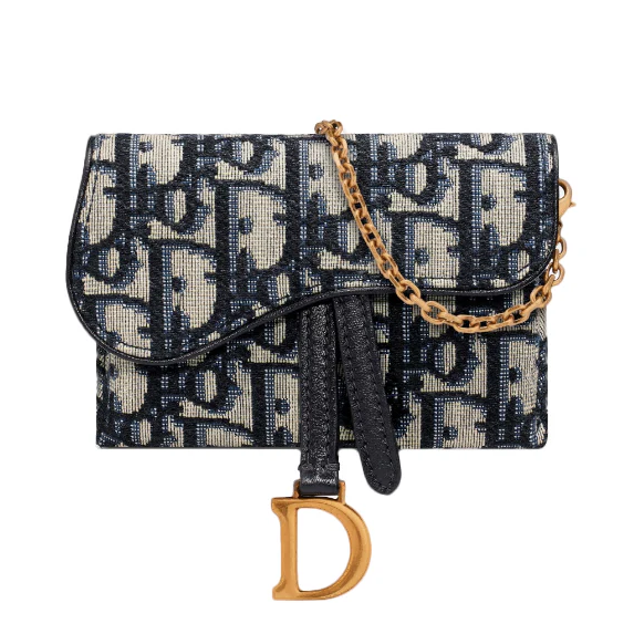 Dior Small Jacquard Nano Saddle Chain Pouch - Blue