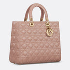 Dior Large Lady Dior Cannage Lambskin Bag - Pink Blush